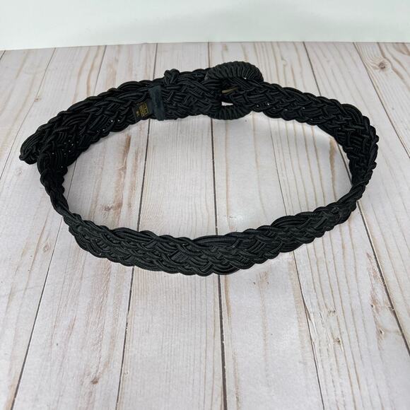 Carla Marchi belt women's M/L woven braided adjustable black rayon - Picture 5 of 9